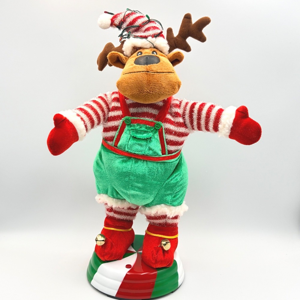 Gemmy Animated Christmas Reindeer Plush Light Up Hat Sings "Wrap It‎ Up"